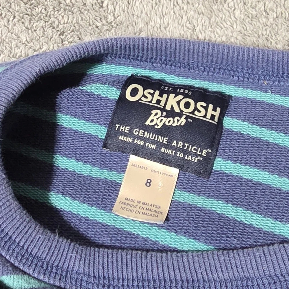 OshKosh Bgosh Kids Blue Teal Striped Cotton French Terry Sweatshirt Size 8